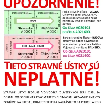 OZNAM OBČANOM – STRAVNÍKOM JEDÁLNE NA UL.VOJVODSKÁ